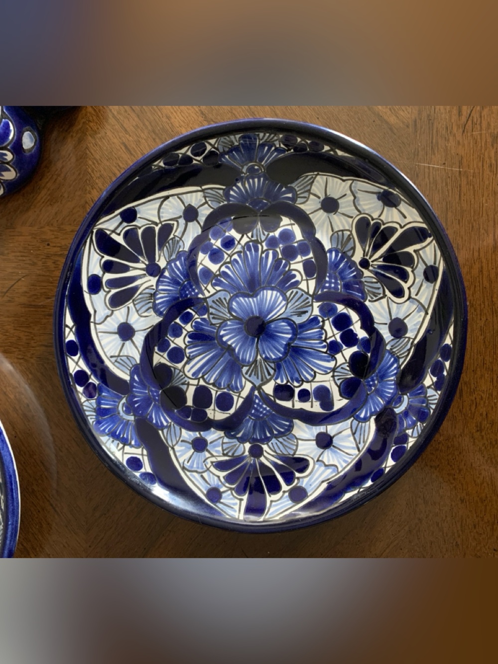 Gorgeous VTG Authentic Mexican Blue & White Talavera Ceramic Plate, 8 inch